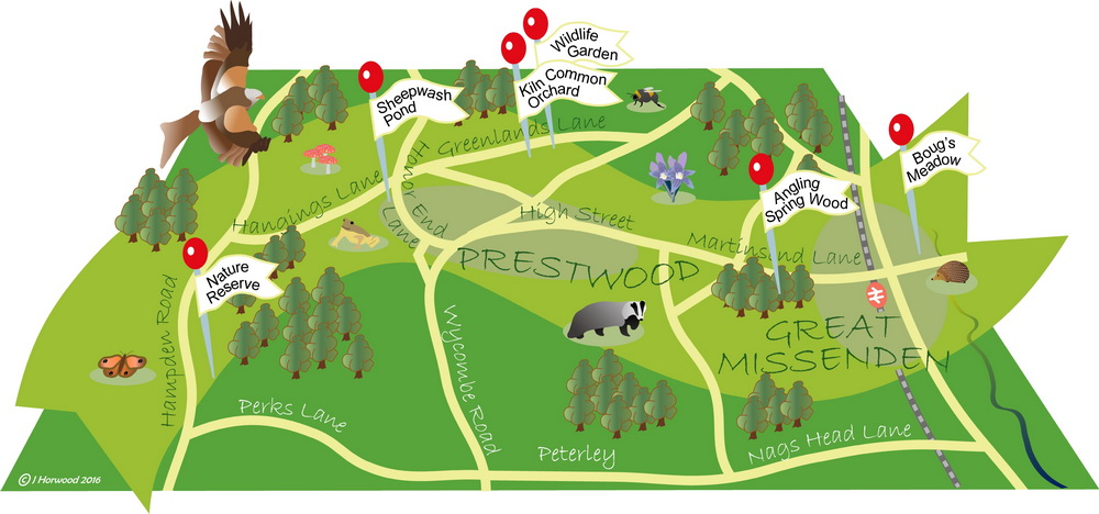 Graphic showing map of Prestwood Nature sites